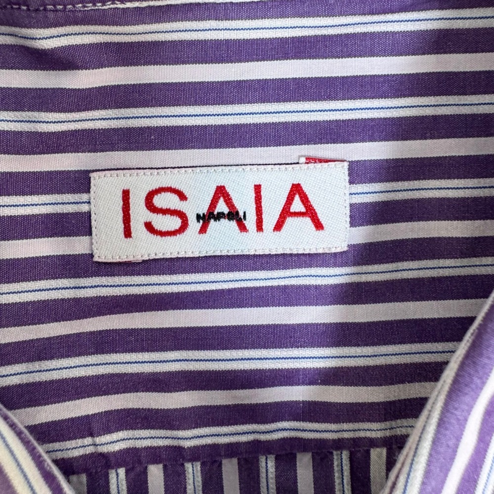 Isaia Napoli Mens Purple Multi Stripe Long Sleeve Button Down Shirt Italy 16.5 - Picture 4 of 7